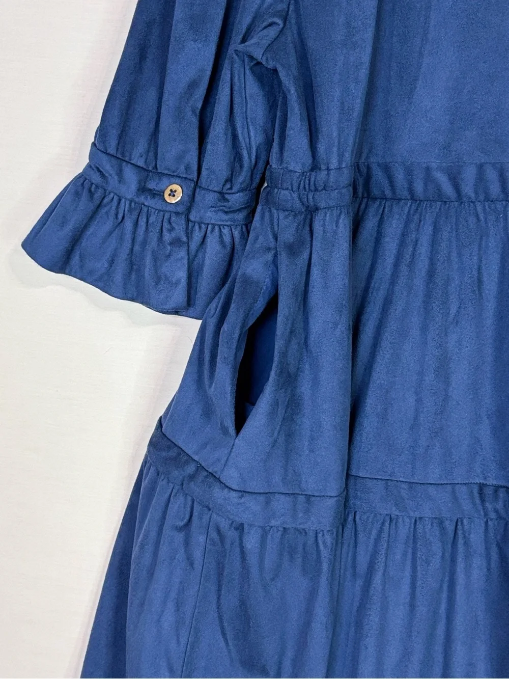 Gretchen Scott Navy Tiered Ruffle Sleeve Pocket Dress Women’s Large - Picture 7 of 7